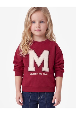 Koton Bisiklet Yaka Baskılı Aplike Detaylı Uzun Kollu Sweatshirt Bordo 7wmg10006ak