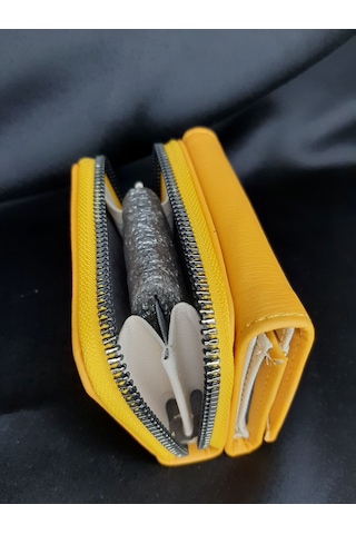 Mryart Sarı Kadın Cüzdanı - Fermuarlı Ve Düğmeli Kartlık Model