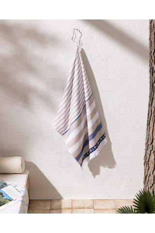 Madame Coco Alix %100 Pamuk Plaj Havlusu - Bej/lacivert - 70x150 Cm 8684427310359 Çok Renkli