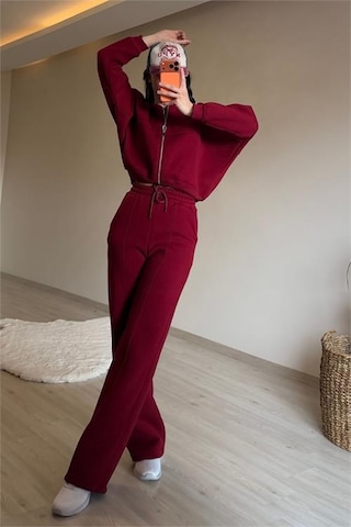Neşeli Butik Kadın Oversize 3 İplik Cepli Eşofman Takımı Nm029 Bordo