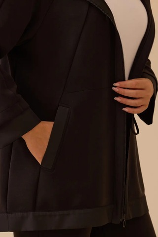 Kadın Büyük Beden Kapüşonlu Fermuarlı Kap - Siyah Siyah