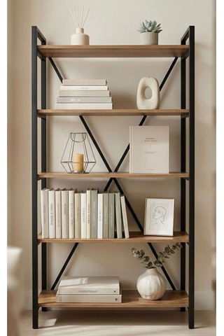 180x90 Metal Kitaplık- 5 Raflı Ekonomik Modern Ev Ofis Kitaplığı Siyah