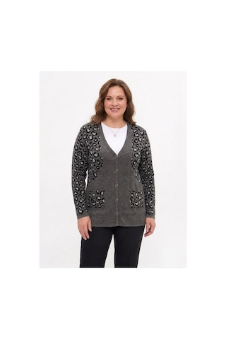 Onno Style Women Simli Leopar Desen Klasik Düğmeli Ceket Gri