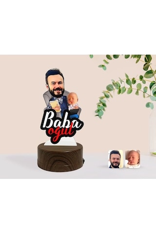 Kişiye Özel Baba Oğul Karikatürlü Dekoratif 3D Biblo Led Işıklı G (483006685)