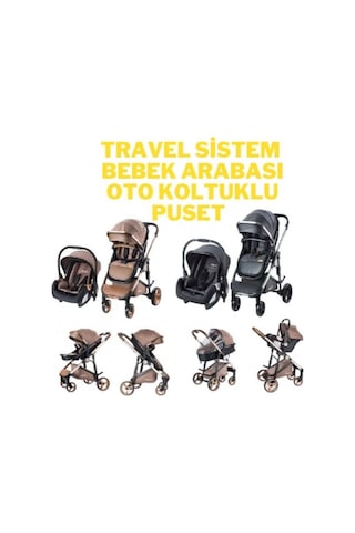 Yeni Doğan Armada Bebek Çeyiz Seti Travel Sistem Bebek Arabası Park Beşik... Kahverengi