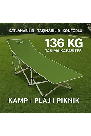 Etravel Cr-1188 Katlanabilir Şezlong Kamp Yatağı Plaj Yatağı Kampet Yeşil Siyah
