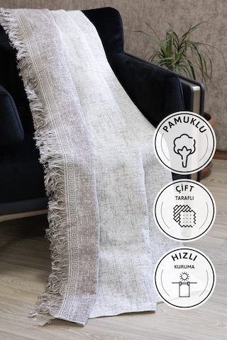 Liva Pamuklu Saçaklı Koltuk - Çekyat Örtüsü 170x220 - Kahve Kahverengi