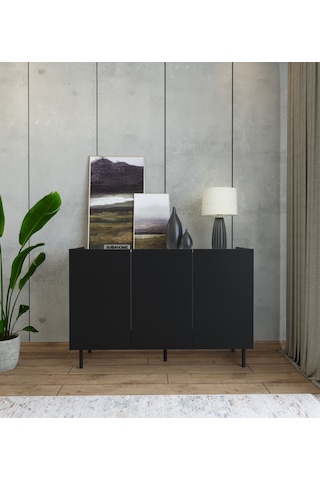 Demir Ayaklı %100 Mdf Şık Ve Çok Amaçlı 3 Kapaklı Siyah Konsol