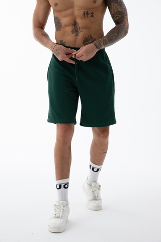 Erkek Koyu Yeşil Yüksek Kalite Relax-fit Rahat Kesim %100 Pamuk Bağcıklı Siyah Düz Basic Şort Zümrüt Yeşili