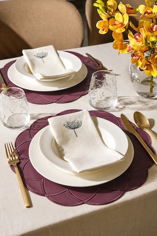 Nakışlı Deri Amerikan Servis 2'li Set Çift Taraflı Yuvarlak Supla 40x40 Cm Vance Bordo