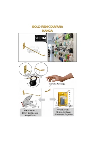 Duvara Monte Kanca Koruma Kauçuklu Gold 20 Cm Deluxe Raf Askısı Suntaya Monte 45 Adet Gold