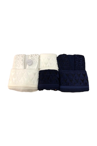Royam Cotton Paris Jakarlı Pamuklu 6 Parça Aile Bornoz Seti Lacivert