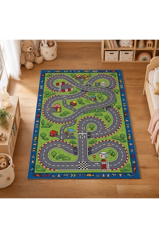 Kartela Halı Yarış Arabası Kaymaz Taban Çocuk Oyun Halısı - 60 x 90 CM