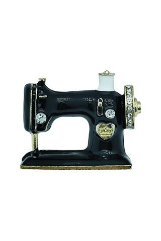 Vintage Dikiş Makinesi Figürlü Siyah Tasarım Broş Siyah