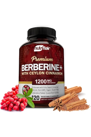 Nutriflair Premium Ceylon Cinnamon Berberine Hcl Immune System Glucose 1200mg 120 Caps Aromasız