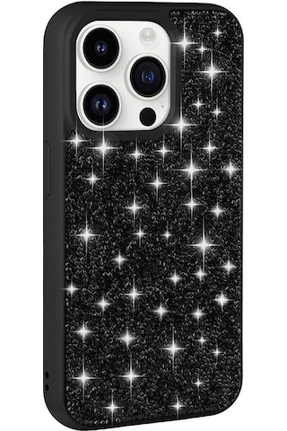 Ariatech Apple Uyumlu iPhone 14 Pro Max Parlak Taşlı Tasarım Pırlanta Kılıf-siyah Siyah