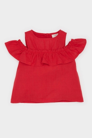 DeFacto Kız Bebek Bisiklet Yaka Flamlı Poplin Kısa Kollu Bluz E2849A525SMRD54 Kırmızı