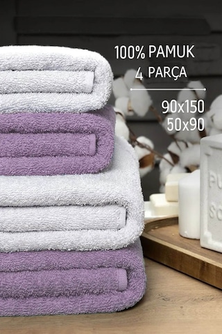 4 Lü Banyo Havlusu Takımı Soft Büyük Havlulu Pamuklu Havlu Seti 90x150 Cm Beyaz 001