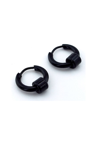 Silindir Halkali Siyah Paslanmaz Çelik Erkek Halka Küpe E982