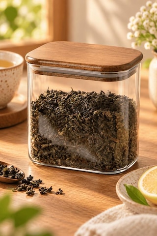 Atbyhome Akasya Ahşap Vakum Kapaklı Dikdörtgen Cam Kavanoz 650 Ml - Çay Kahve Ve Baharat Saklama Kabı Diğer