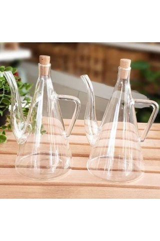 Qerhome Borosilikat Cam Yağdanlık Yağlık Glazzy 500 Ml 2 Adet Standsız Şeffaf