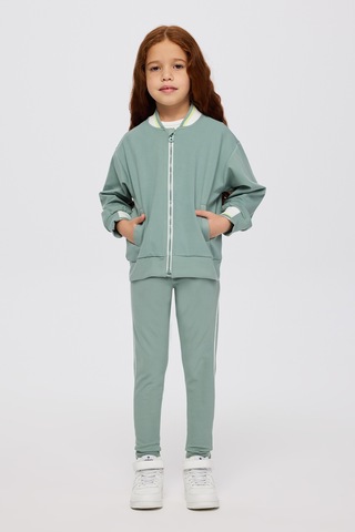 Panço Kız Çocuk Kolej Yaka Yakası Çizgili Fermuarlı Yeşil Sweatshirt