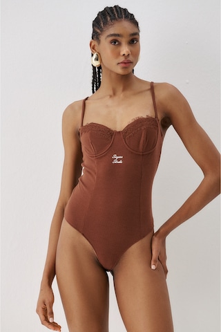 Sagaza Studio Ss6159 İp Askılı Çıt Çıtlı Body Acık Kahverengı