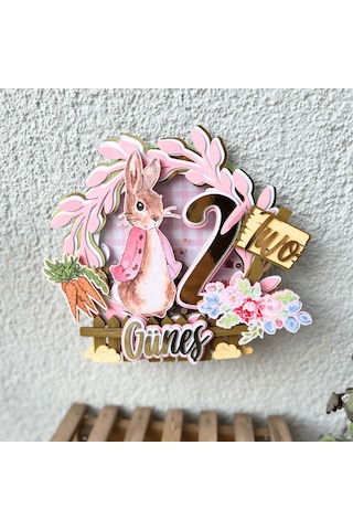 Peter Rabbit Tavşan Temalı Kız Çocuk Doğum Günü İsme Özel 3d Pasta Süsü Cake Topper Çocuk