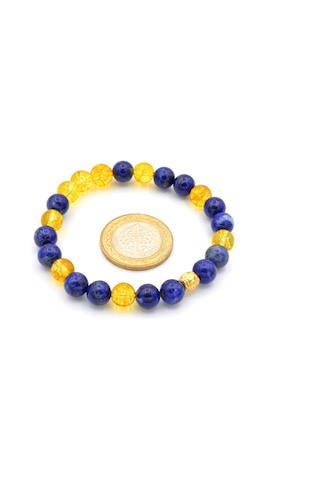 Hakiki Doğal Lapis Lazuli ve Sitrin Taşi Bileklik 002 Sarı