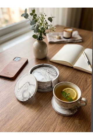 Alpi Home Gri Mermer Desenli Bardak Altlığı Beyaz - Gri