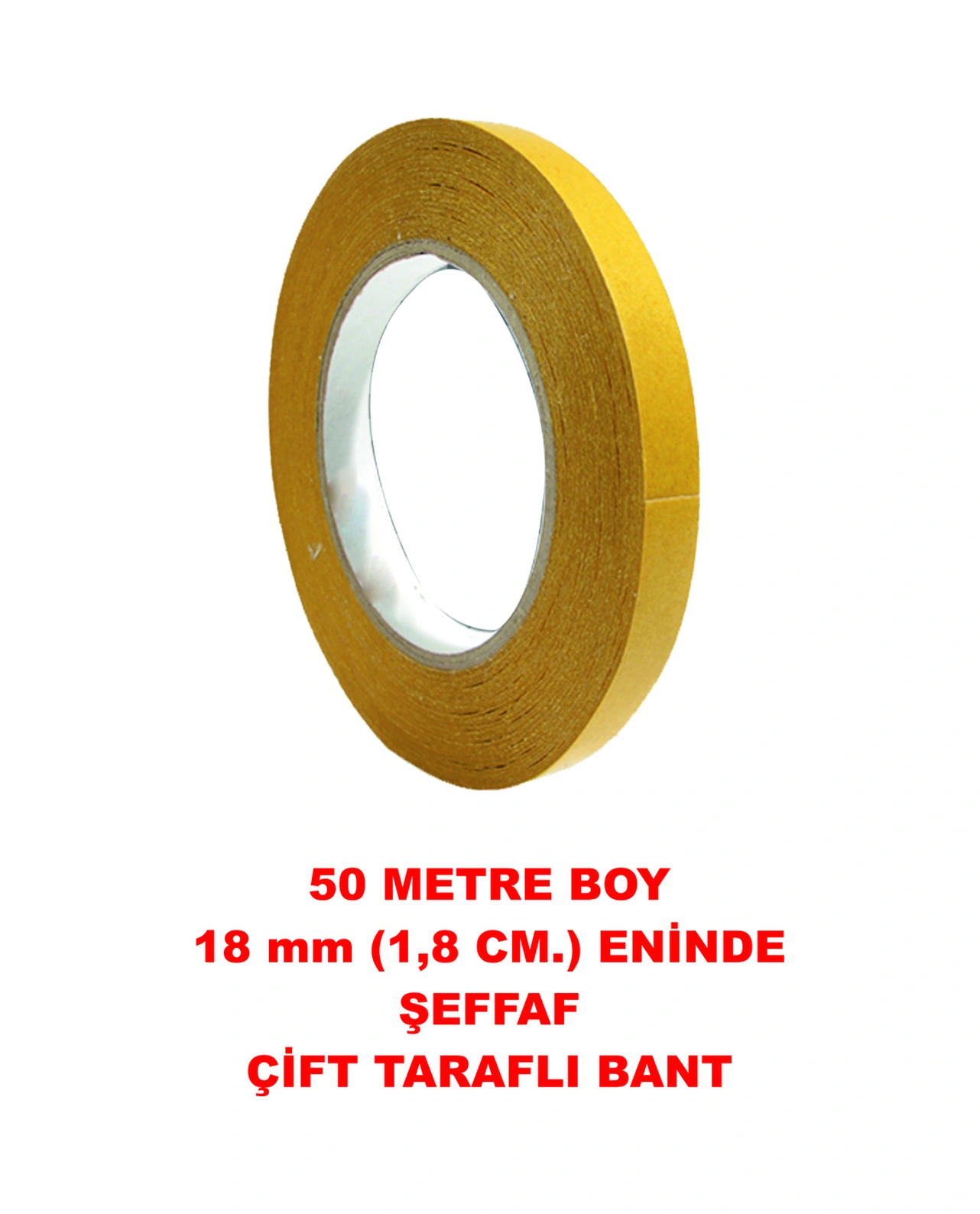 Çift Taraflı Şeffaf Sarı Bant 50 M. Uzunlukta 18 Mm Eninde 1