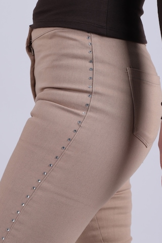 Armonika Kadın Bej Yüksek Bel Yanları Taşlı Dar Paça Pantolon Arm-26k136082