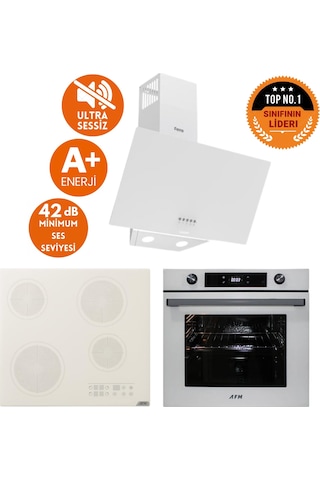 Afm Tech Ve Ferre Sierra Sessiz Elektrikli Vitro Cam Beyaz D087-SA + V6-05 + FM7701 Ankastre Set