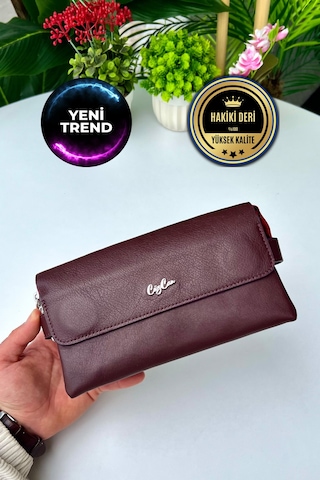 Boss Bordo Hakiki Deri Mıknatıslı Erkek El Çantası Bordo
