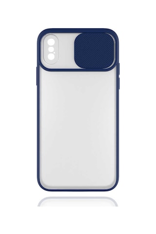 Noktaks - Apple Uyumlu iPhone Xs 5.8 - Kılıf Slayt Sürgülü Arkası Buzlu Lensi Kapak - Lacivert - T14501 Lacivert