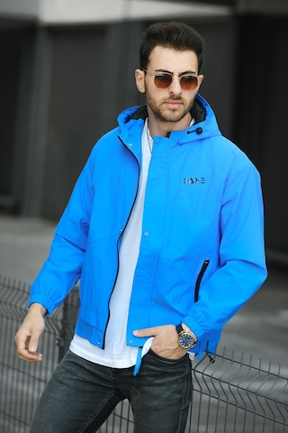 Oksit Save Baskılı Suya Dayanaklı Slim Fit Erkek Mevsimlik Mont Yağmurluk 001