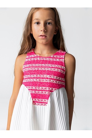 Sheshe Göğsü İşlemeli Kolsuz Pileli Kız Çocuk Elbise Renkli