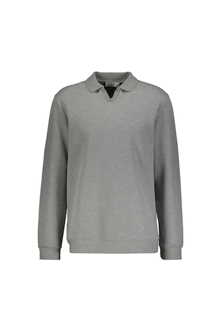 Süvari Regular Fit Polo Yaka V Patlı Düğmesiz Armürlü Sweatshirt Gri