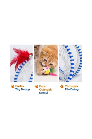 Madpet Kedi Tüneli Oyuncak Spiral İnteraktif Kedi Oyuncağı Fareli Ve Tüylü Tasarım Katlanabilir Kedi