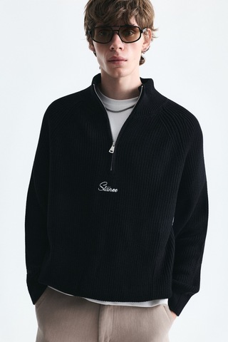 Vamos Fermuar Kapama Dik Yaka Sweatshirt Siyah