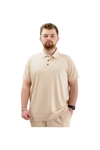 Mode Xl Büyük Beden Erkek Tişört Polo Yaka Jakar U24337 Bej Bej