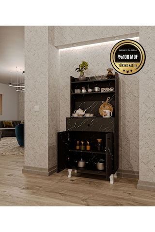 Dekorfim Çok Amaçlı Airfry Dolabı Kahve Köşesi Siyah