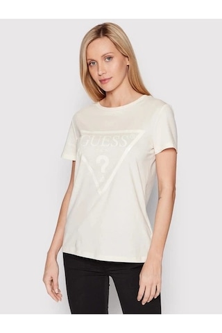 Guess Adele Regular Fit Önde Logolu Kadın T-shirt V2yı07k8hm0 Ekru