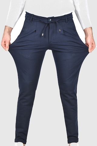 Deepsea Erkek Lacivert Beli Lastikli Slim Fit Likralı Duble Paça Penye Spor Pantolon 2502385 Lacivert