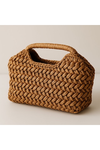 Tıgea Accessories Modern Vintage Rafya Çanta El Örgüsüdür Renk Seçimi Yapılabilir Açık Kahverengi