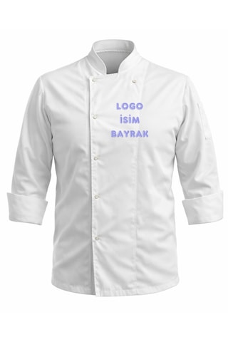 Mkworkwear Aşçı Ceketi Hediye Logo, İsim Ve Bayrak Nakış Siyah Ve Beyaz Vento Model