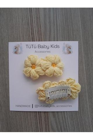 My Vintage Papatya Saçsız Bebek Tokası, Az Saçlı Kız Bebek Tokası, Çıtçıtlı Toka Tek Sarı