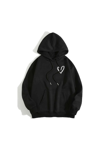 Altamira Unisex Kalp Baskılı Oversize Kapüşonlu Sweatshirt 001