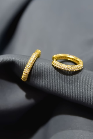 925 Ayar Gümüş Gold Kaplama Zirkon Taşlı Tamtur Klipsli Küpe 96412819