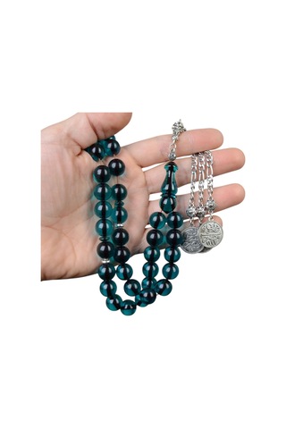 Küre Kesim 11x11 Mm Ateş Kehribar Alpaka Püsküllü Tesbih Yeşil